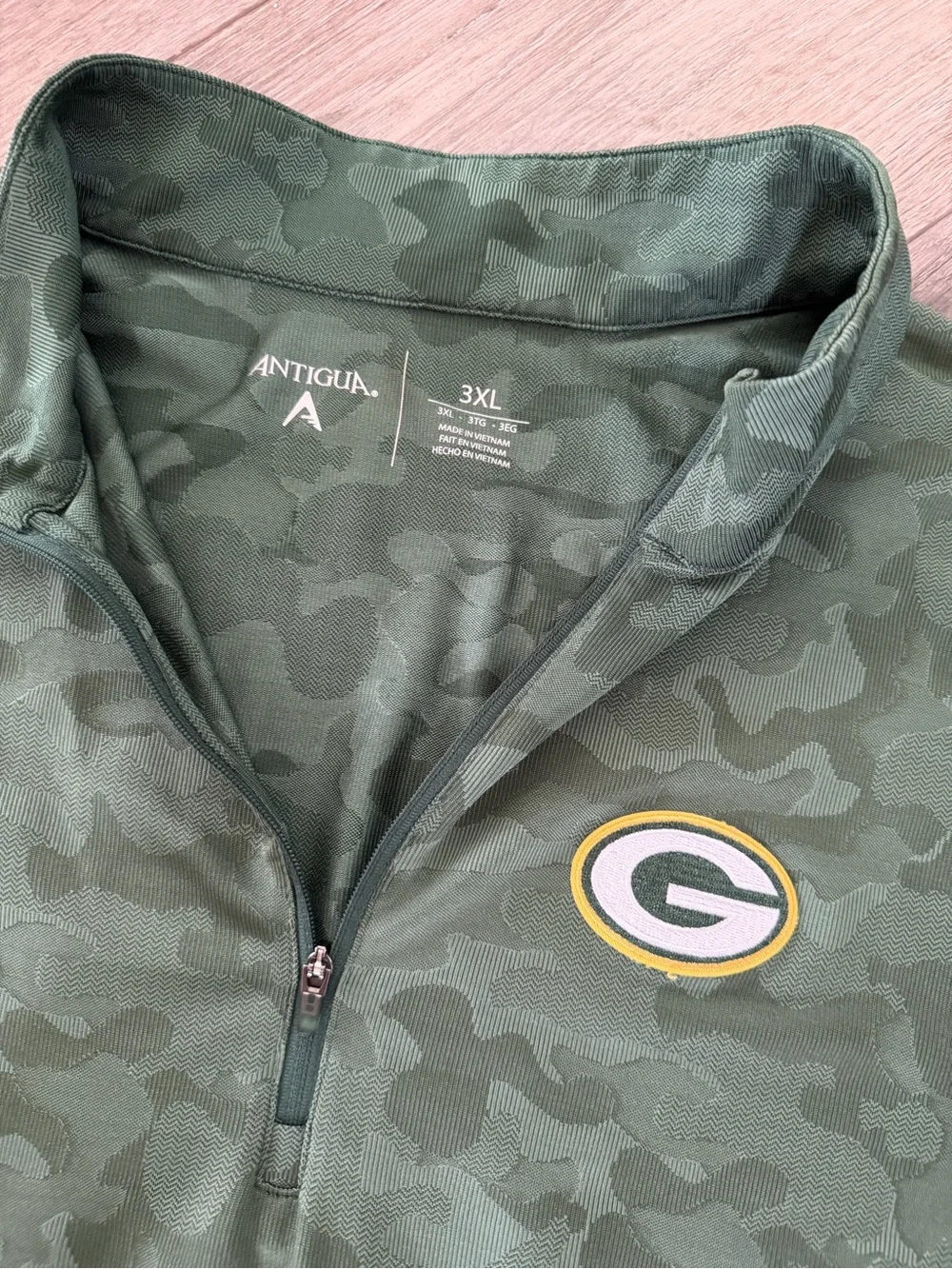 Antigua Green Camo Green Bay Packers Quarter-Zip